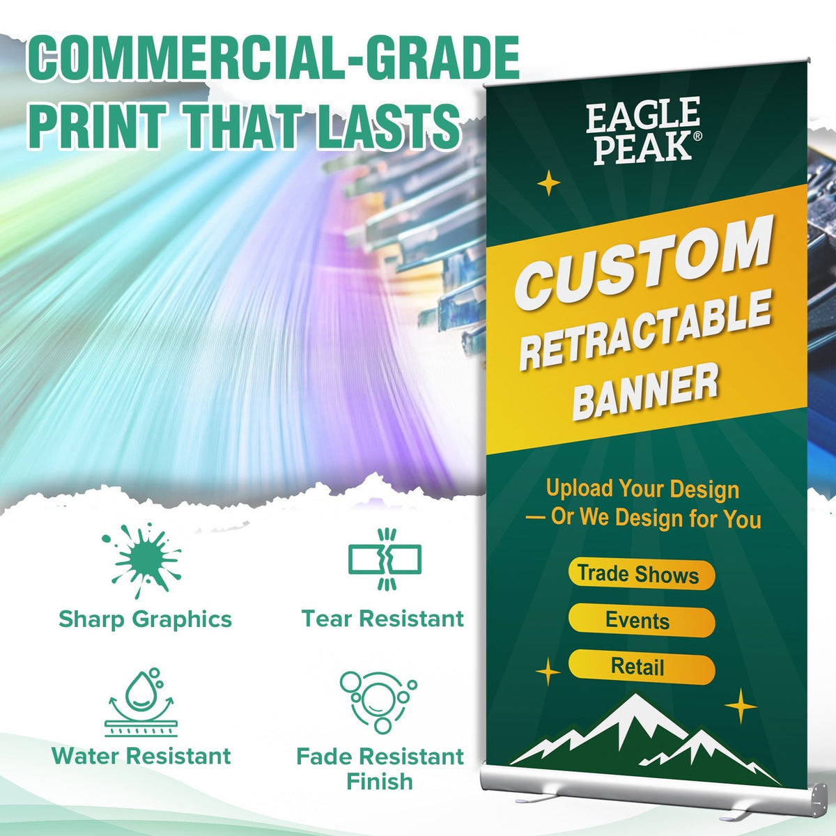 Custom Retractable Banner Stand with Your Business Logo - Eagle Peak®
