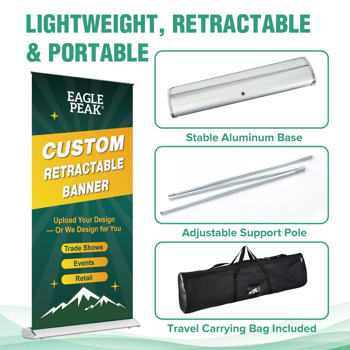 Custom Retractable Banner Stand with Your Business Logo - Eagle Peak®