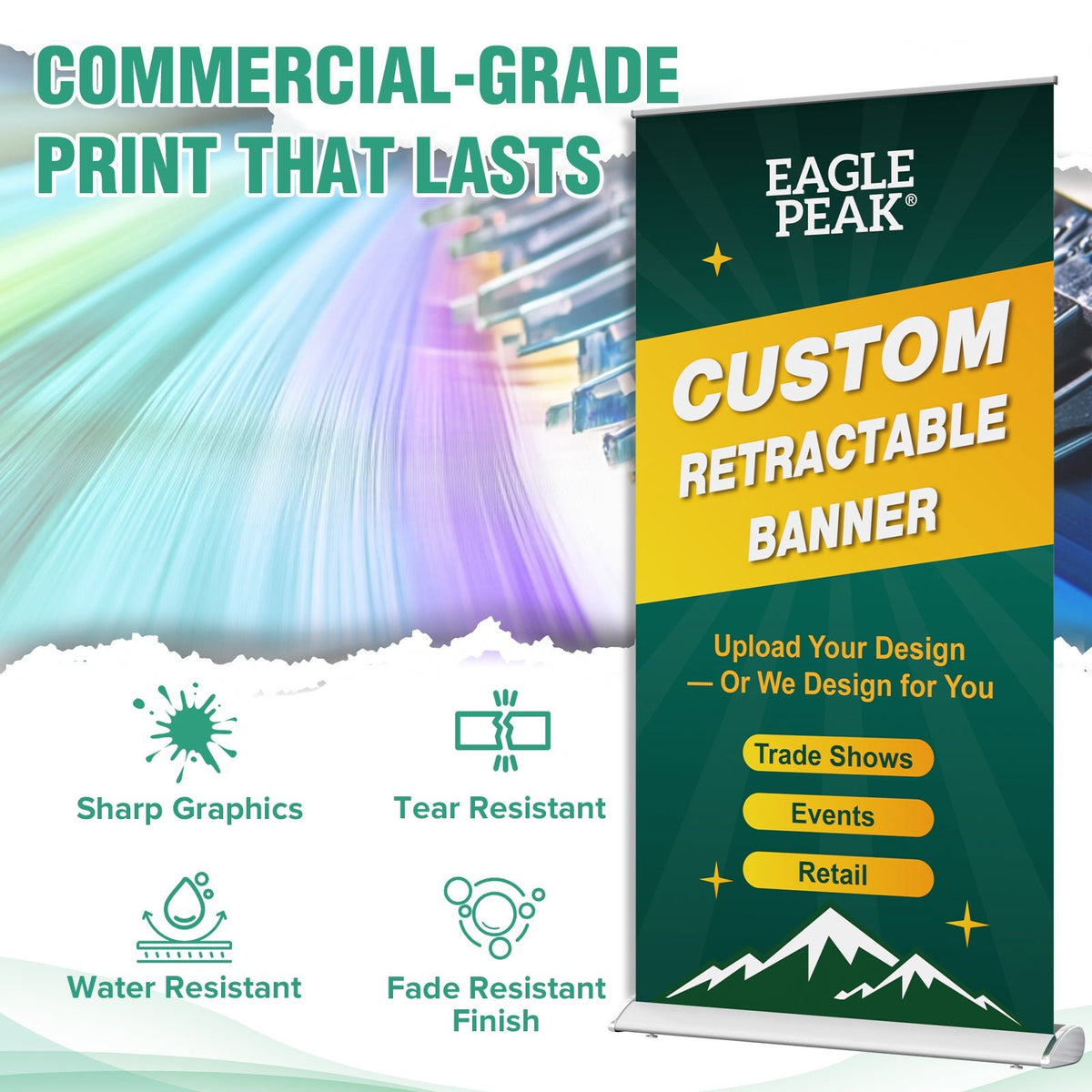 Custom Retractable Banner Stand with Your Business Logo - Eagle Peak®