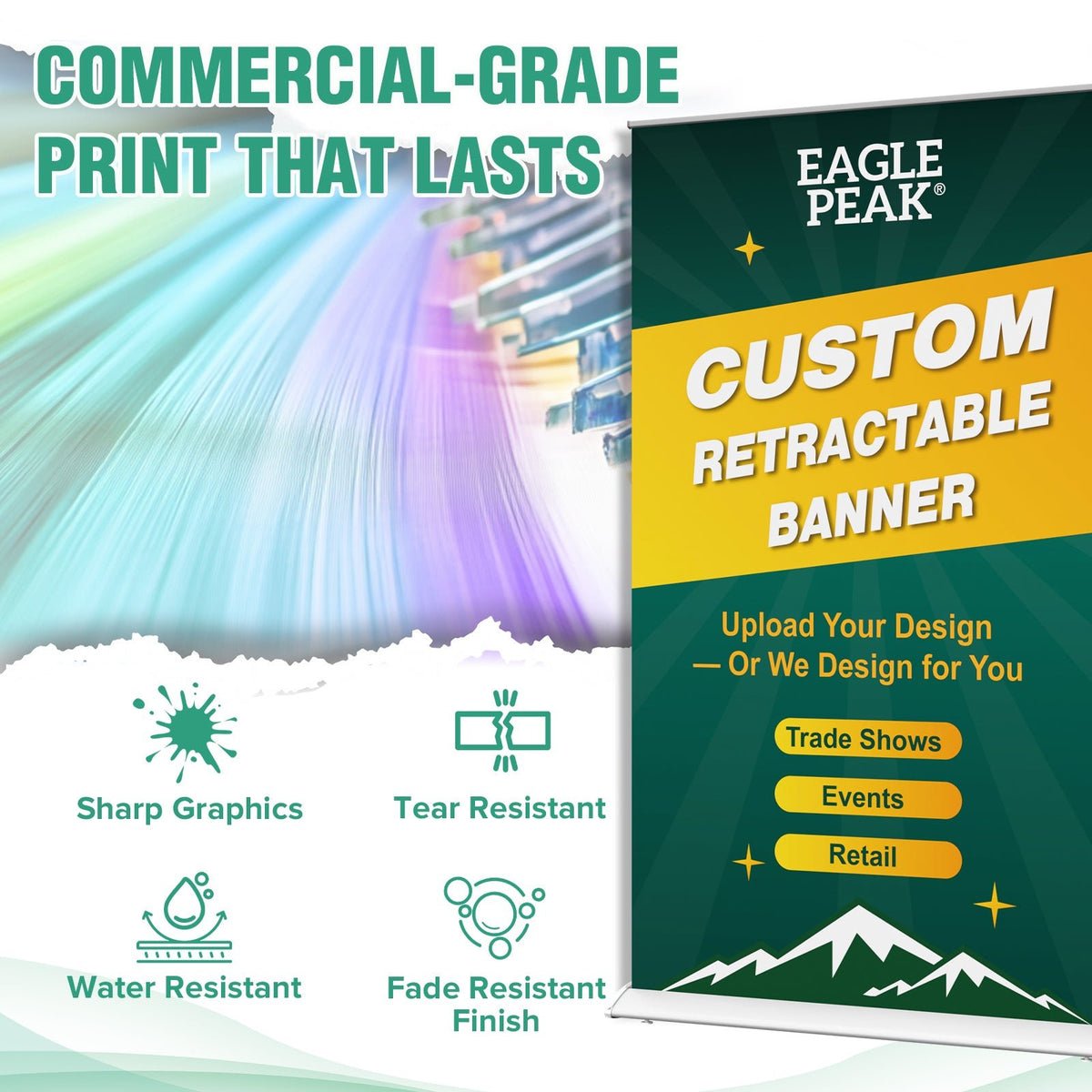 Custom Retractable Banner Stand with Your Business Logo - Eagle Peak®
