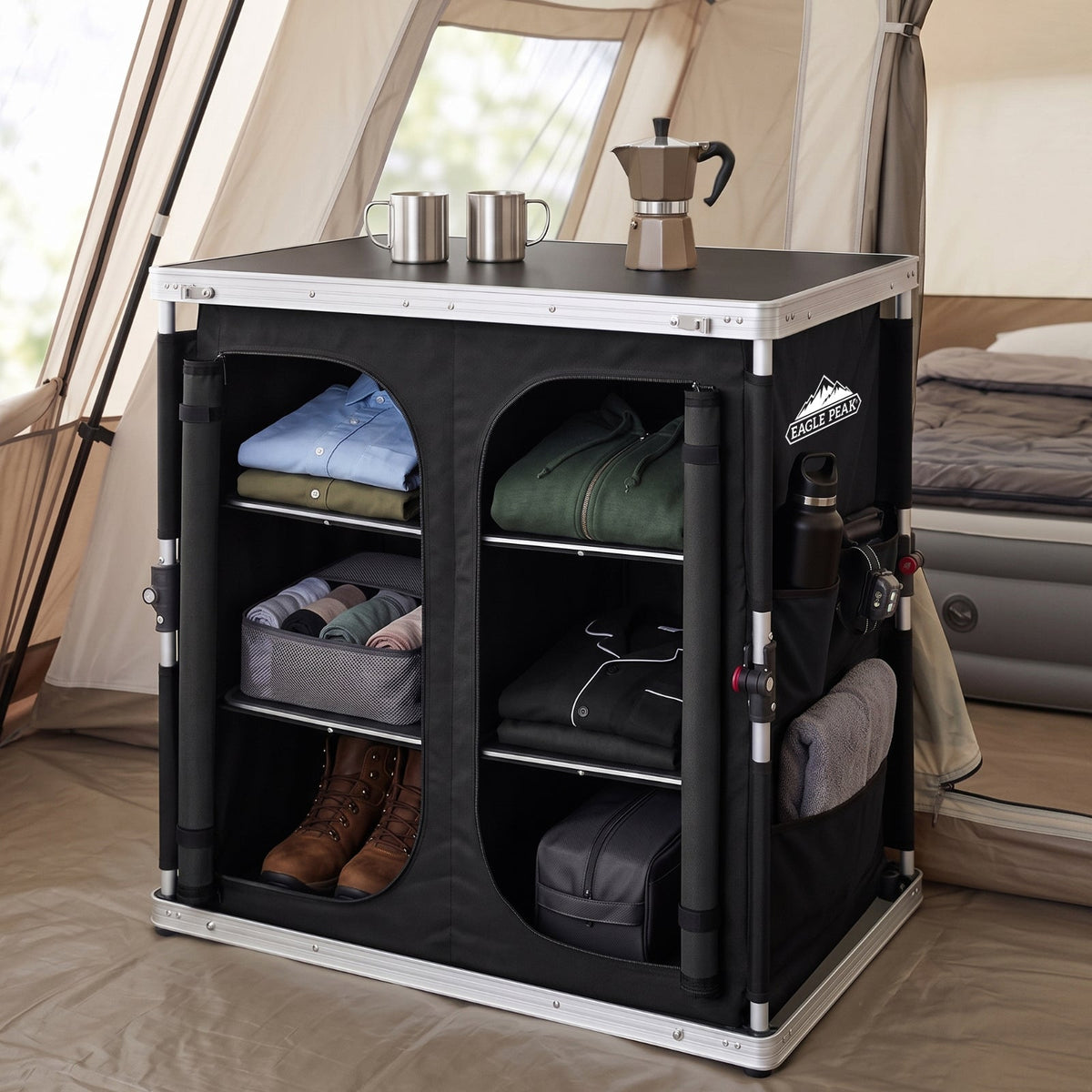 Double Camping Folding Table with Storage Organizer and Side Pockets - Eagle Peak®