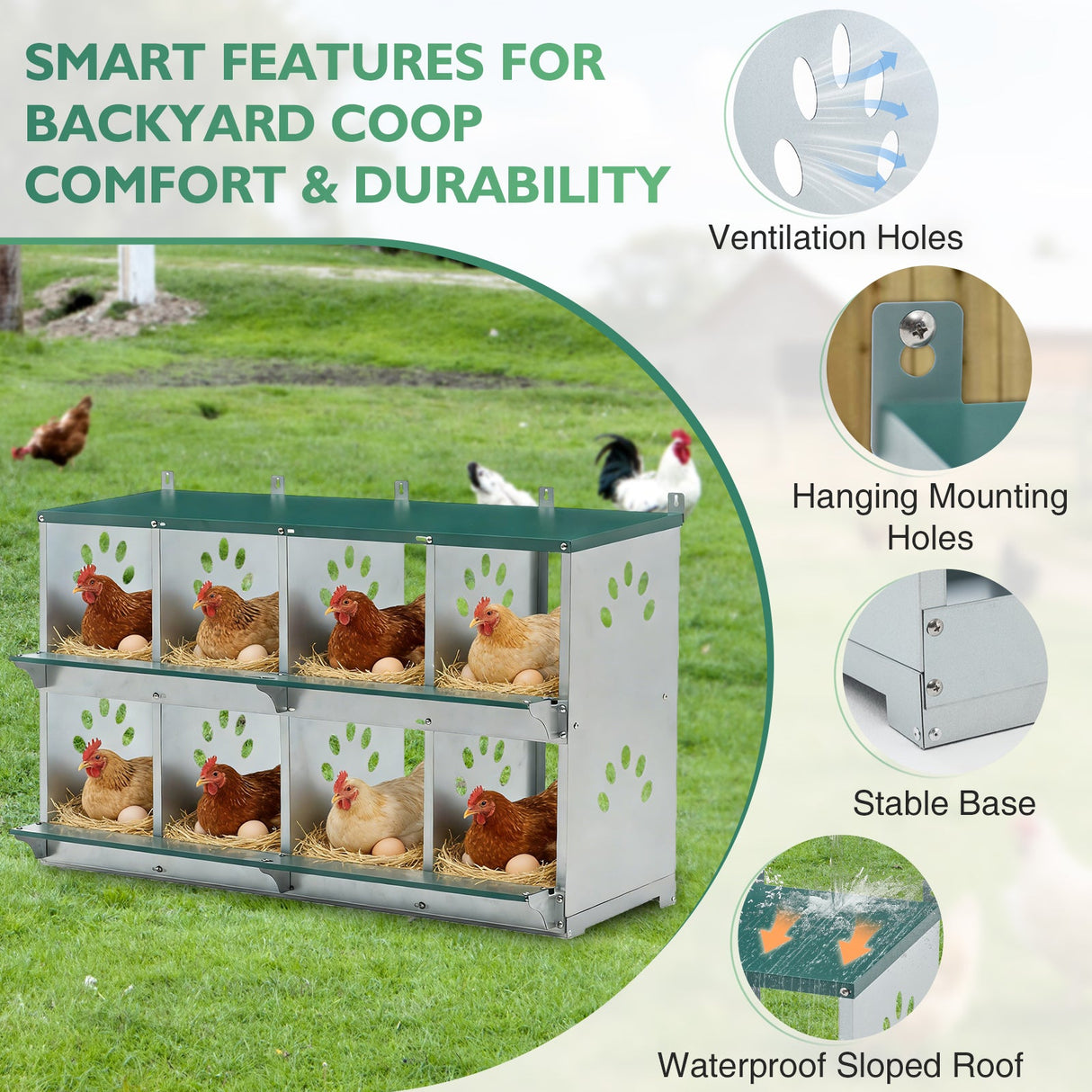 EAGLE PEAK 3/4/6/8/10 - Hole Wall Mounted Chicken Nesting Box (Green) - Eagle Peak Custom Canopy Tent