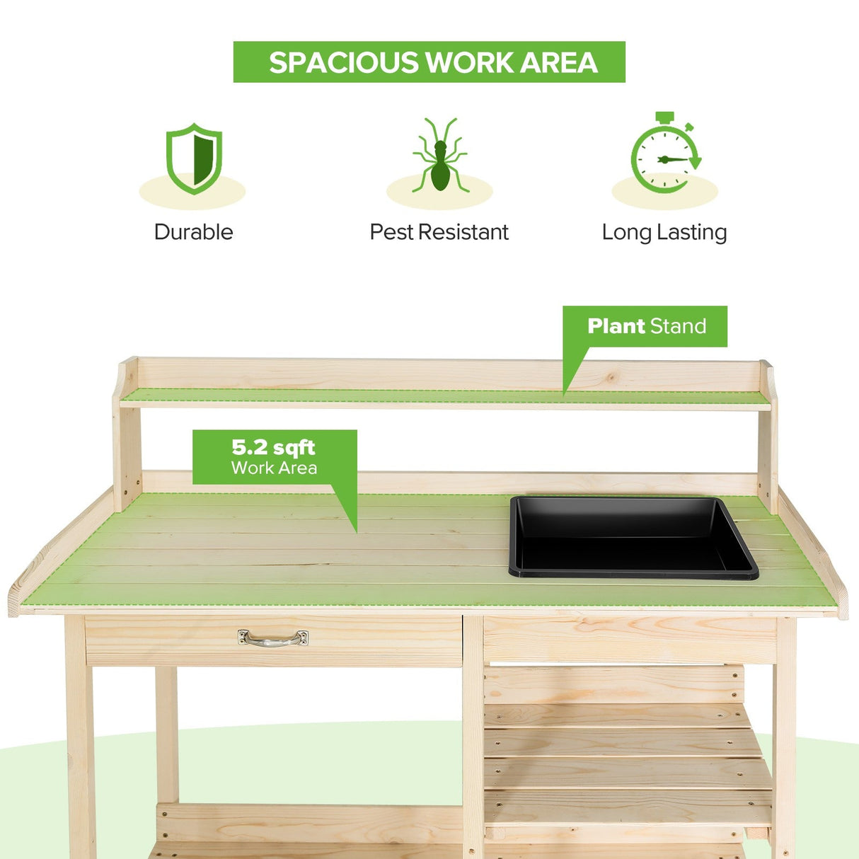 EAGLE PEAK Outdoor Garden Potting Bench Wooden Work Station Table with Removable Dry Sink, Storage Shelf, Handy Hook - Eagle Peak Custom Canopy Tent