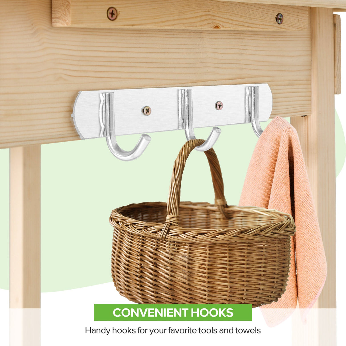 EAGLE PEAK Outdoor Garden Potting Bench Wooden Work Station Table with Removable Dry Sink, Storage Shelf, Handy Hook - Eagle Peak Custom Canopy Tent