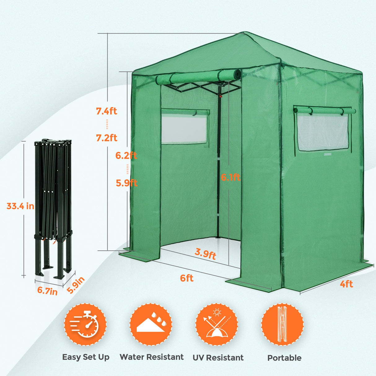 Easy Fast Setup Instant 6x4 Walk - in Indoor/Outdoor Greenhouse - Eagle Peak Custom Canopy Tent