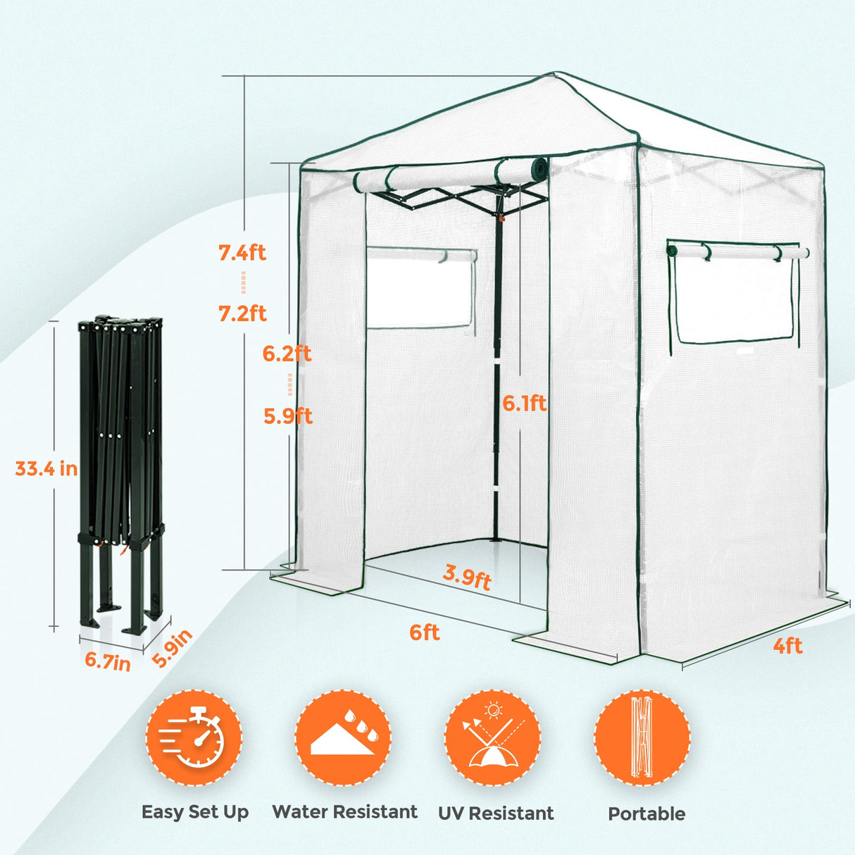 Easy Fast Setup Instant 6x4 Walk - in Indoor/Outdoor Greenhouse - Eagle Peak Custom Canopy Tent