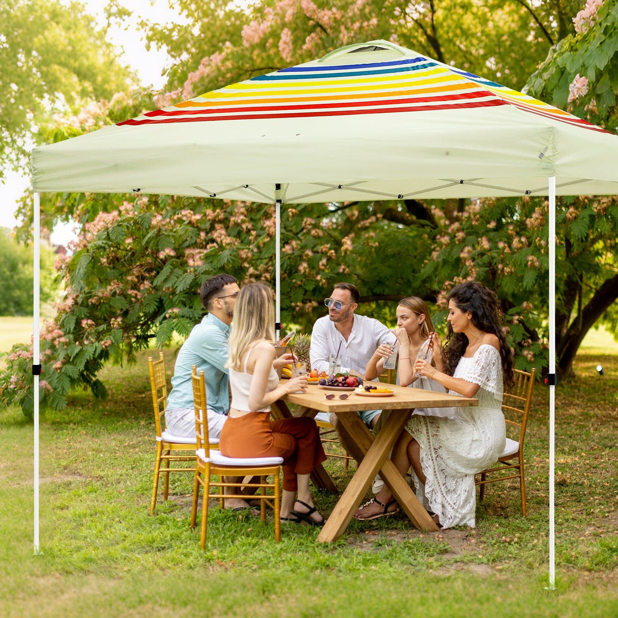Easy Setup ColorRise Graphics Straight Leg 10x10 Pop Up Canopy Tent w/ 100 sqft of Shade - Eagle Peak Custom Canopy Tent