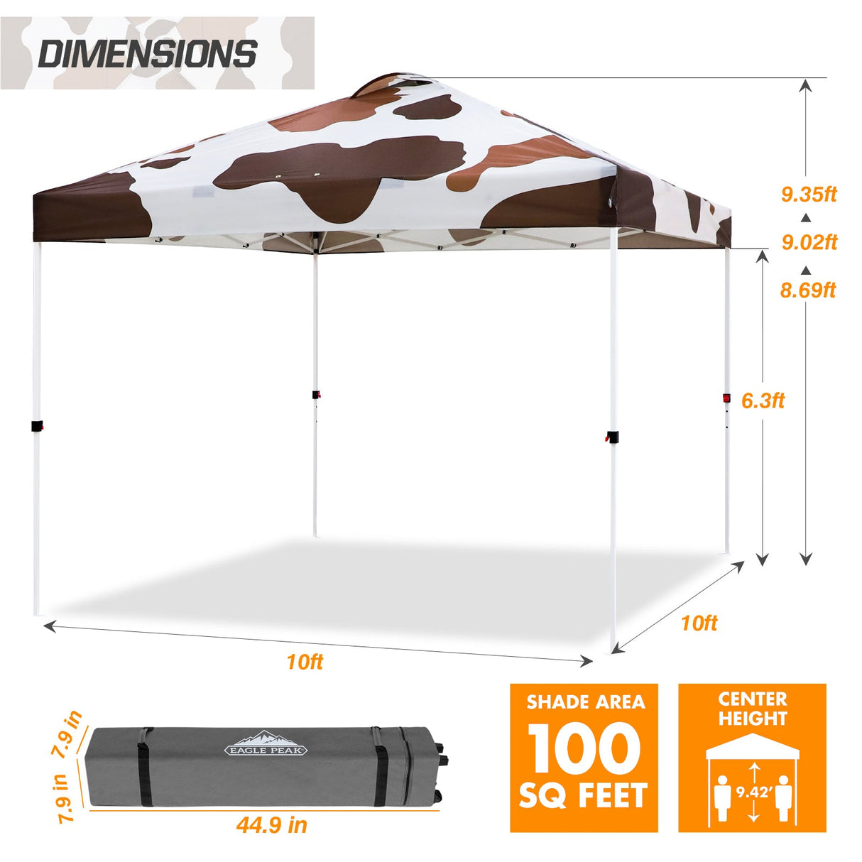 Easy Setup Straight Leg 10x10 Pop Up Canopy Tent Graphix Top w/ 100 sqft of Shade - Eagle Peak Custom Canopy Tent