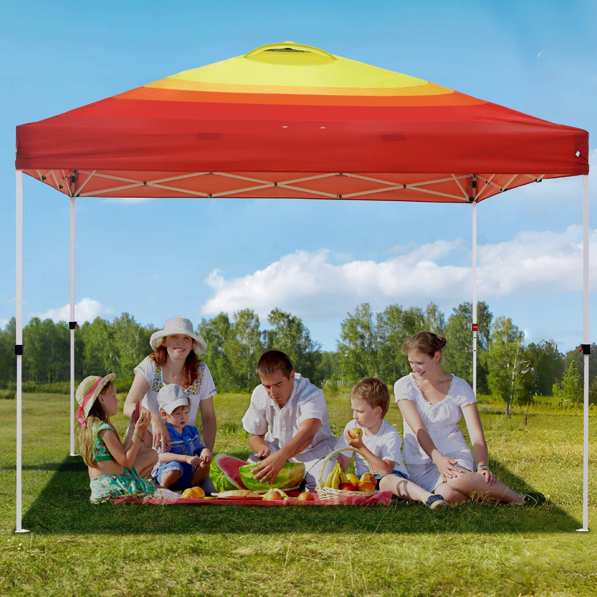Easy Setup Straight Leg 10x10 Pop Up Canopy Tent Graphix Top w/ 100 sqft of Shade - Eagle Peak Custom Canopy Tent