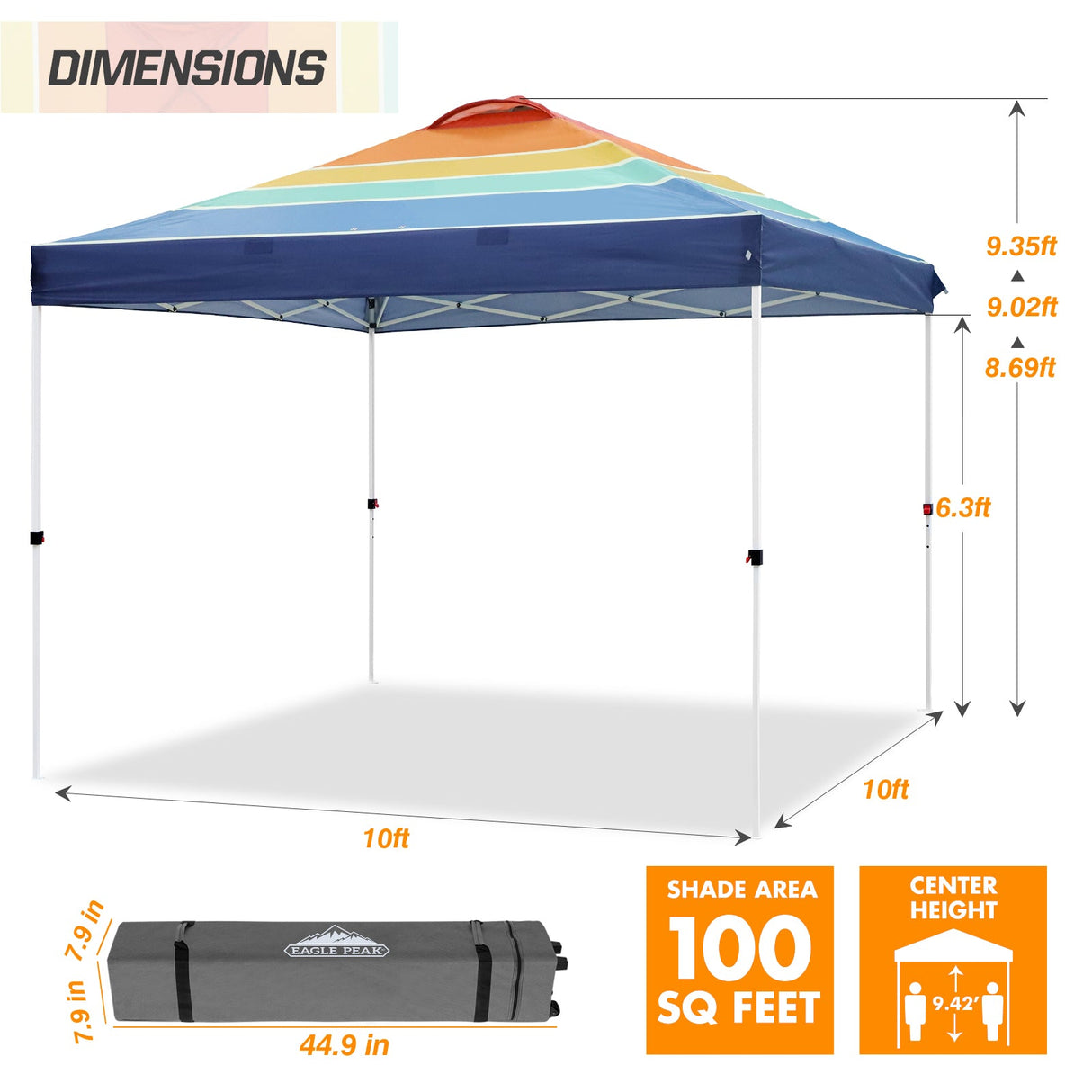 Easy Setup Straight Leg 10x10 Pop Up Canopy Tent Graphix Top w/ 100 sqft of Shade - Eagle Peak Custom Canopy Tent