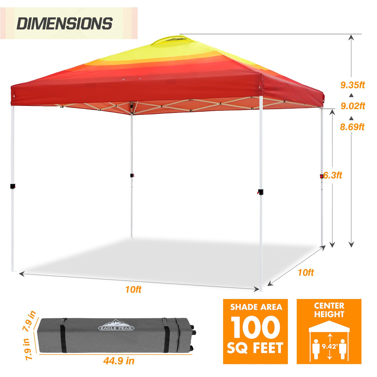 Easy Setup Straight Leg 10x10 Pop Up Canopy Tent Graphix Top w/ 100 sqft of Shade - Eagle Peak Custom Canopy Tent