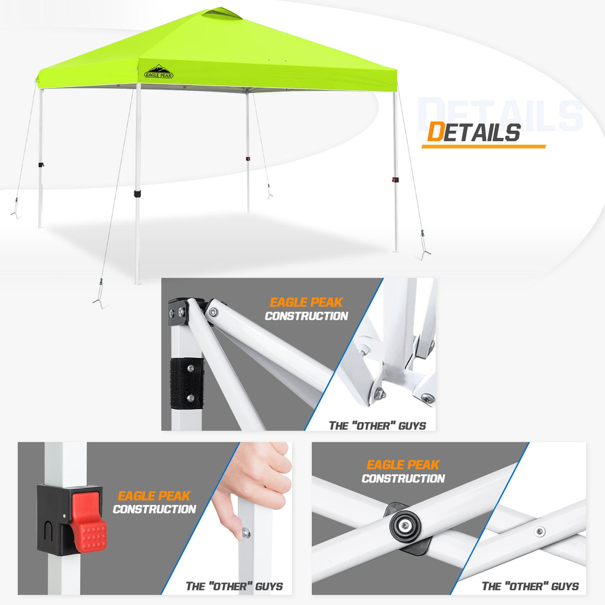 Easy Setup Straight Leg 10x10 Pop Up Canopy Tent w/ 100 sqft of Shade - Eagle Peak Custom Canopy Tent