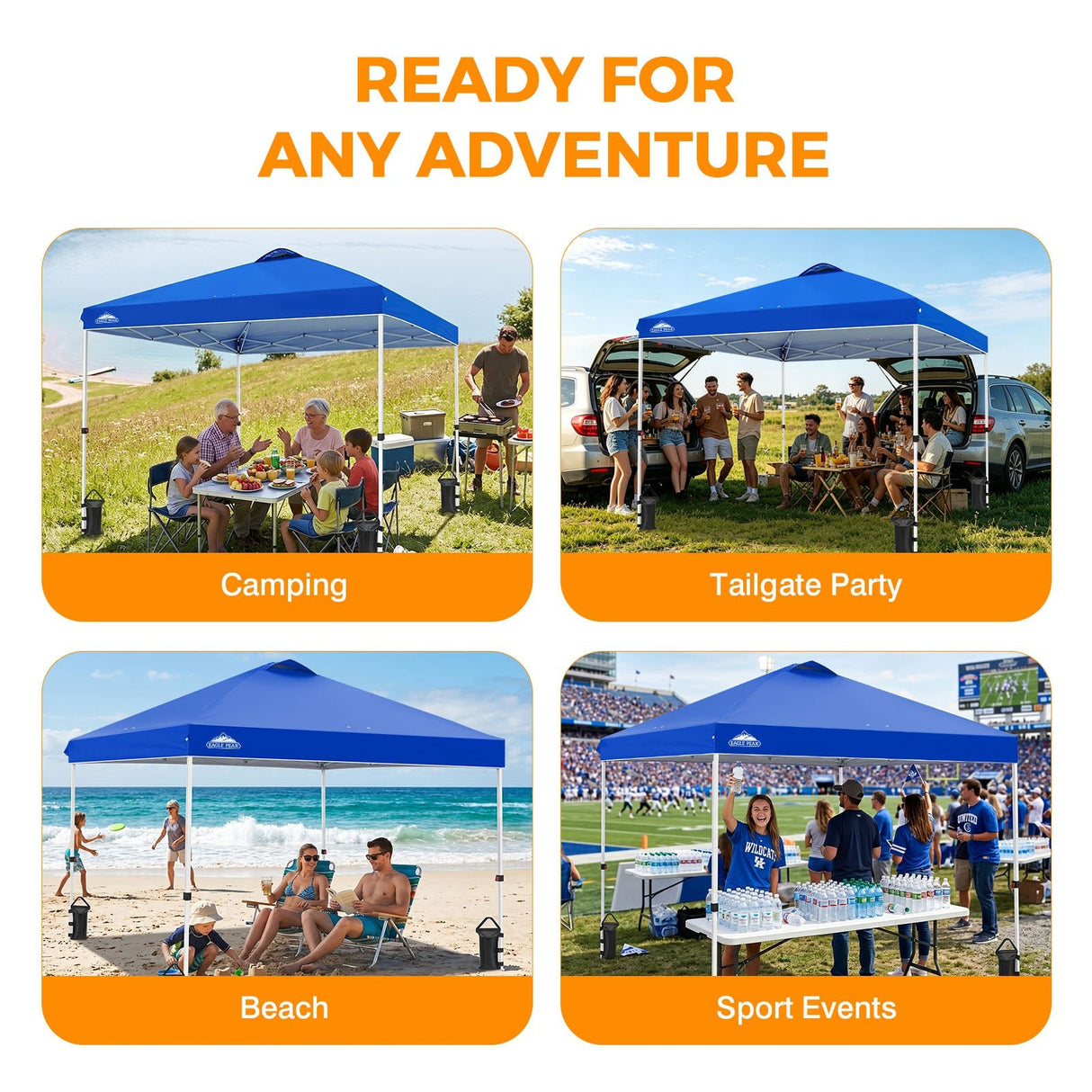 Easy Setup Straight Leg 10x10 Pop Up Canopy Tent w/ 100 sqft of Shade - Eagle Peak®