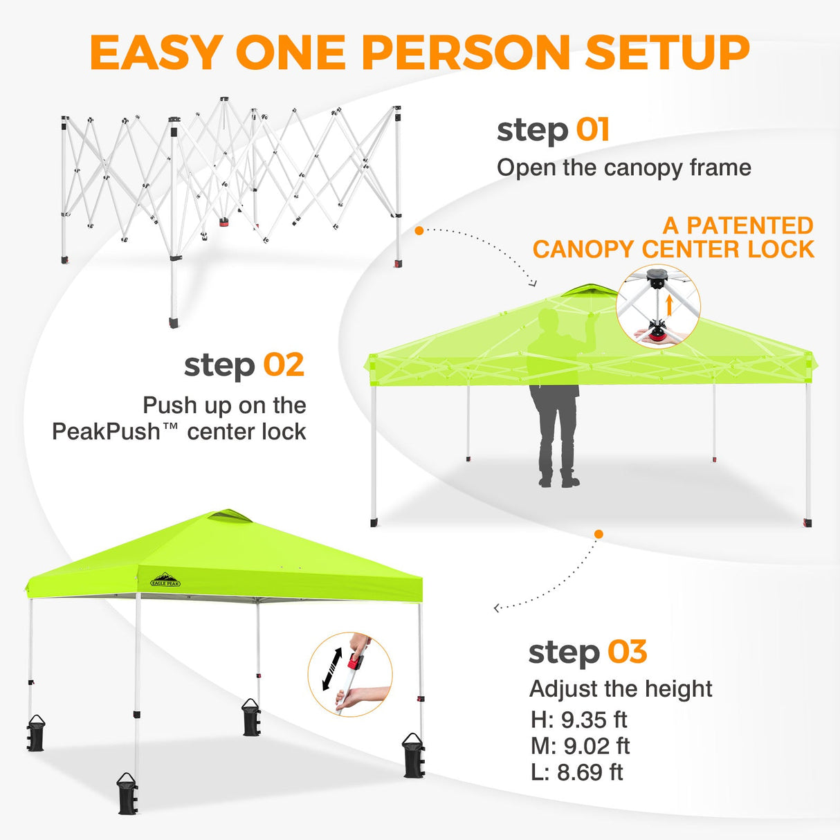 Easy Setup Straight Leg 10x10 Pop Up Canopy Tent w/ 100 sqft of Shade - Eagle Peak®
