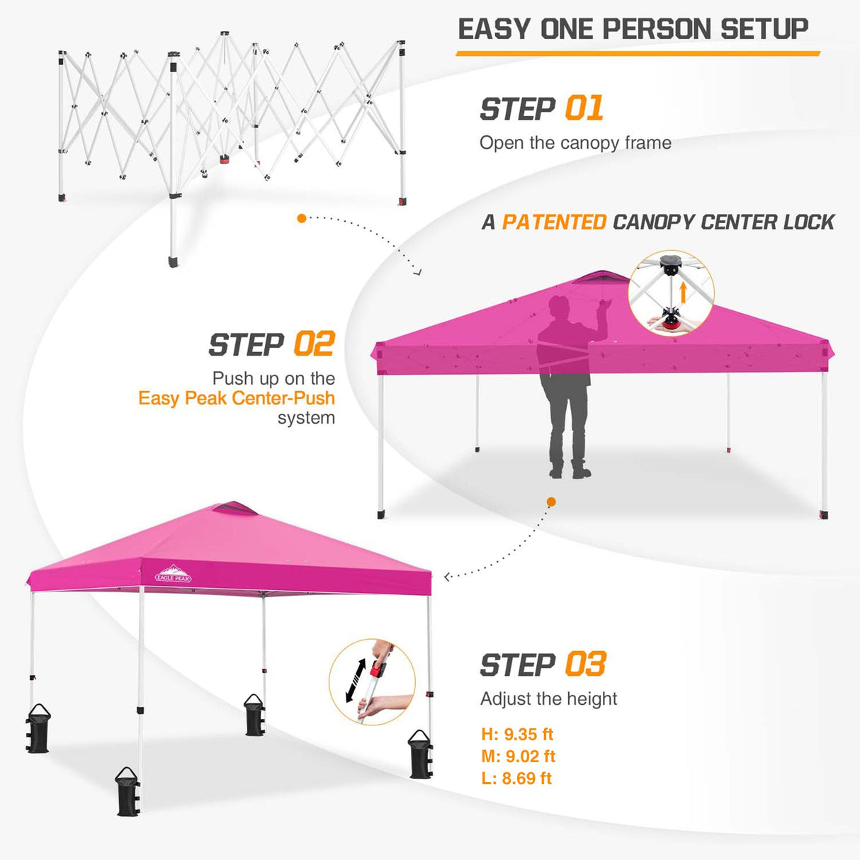 Easy Setup Straight Leg 10x10 Pop Up Canopy Tent w/ 100 sqft of Shade - Eagle Peak Custom Canopy Tent