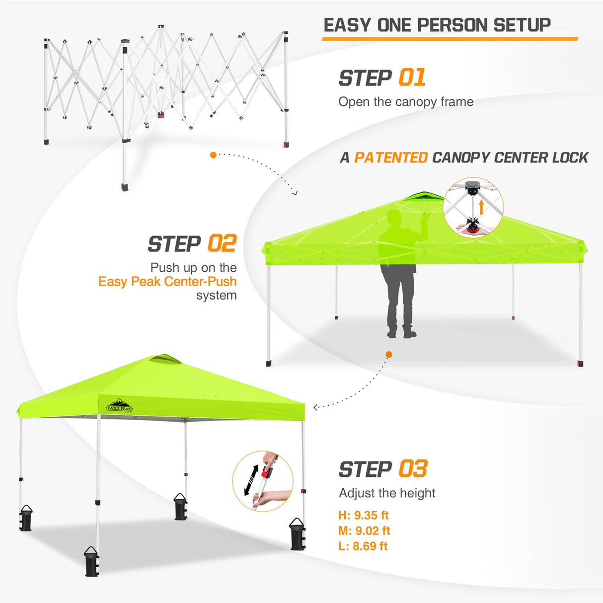 Easy Setup Straight Leg 10x10 Pop Up Canopy Tent w/ 100 sqft of Shade - Eagle Peak Custom Canopy Tent