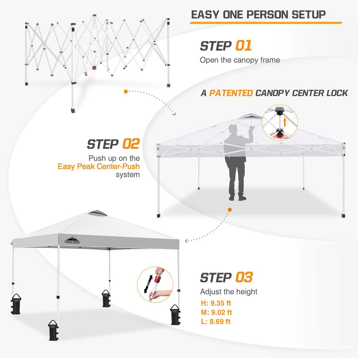 Easy Setup Straight Leg 10x10 Pop Up Canopy Tent w/ 100 sqft of Shade - Eagle Peak Custom Canopy Tent