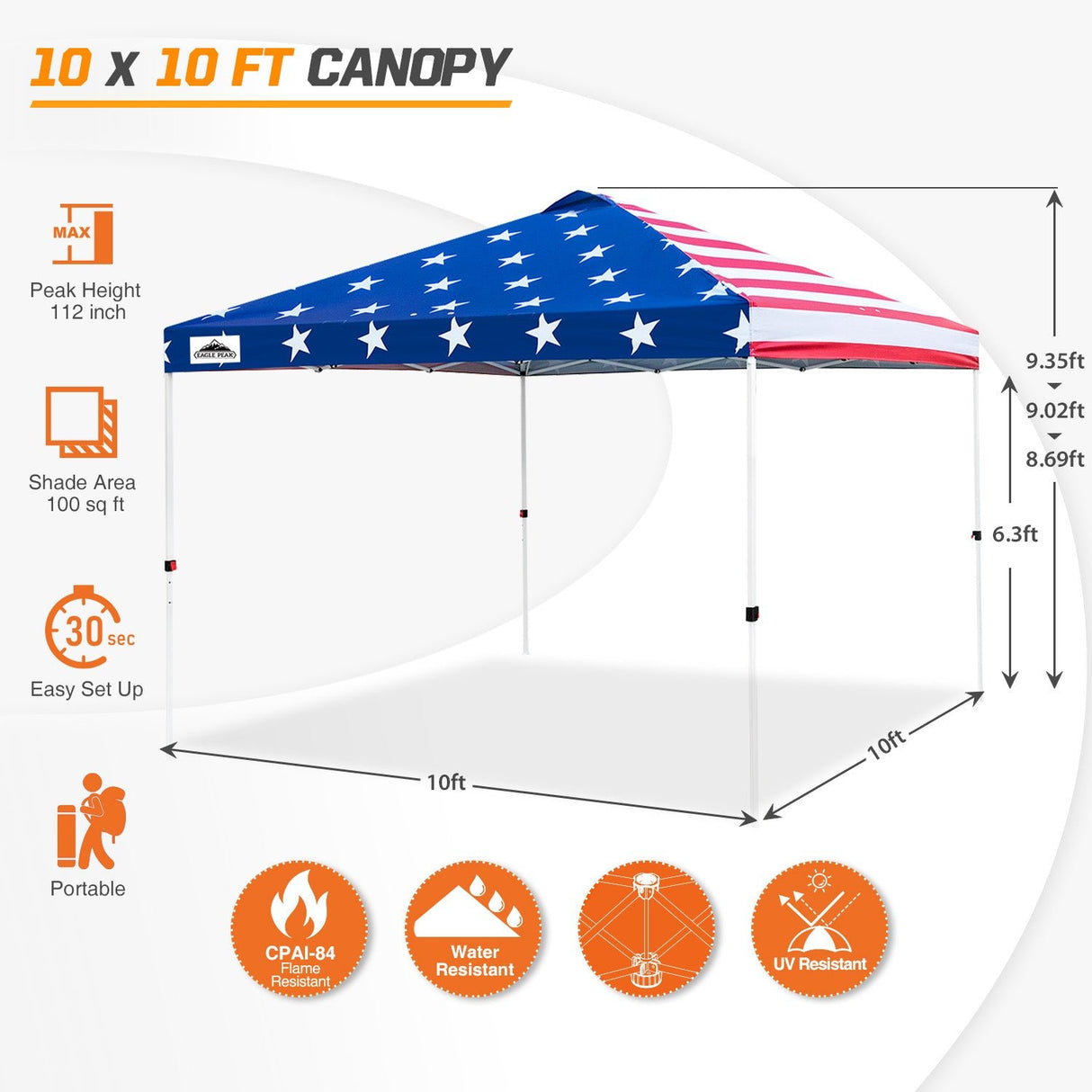 Easy Setup Straight Leg 10x10 Pop Up Canopy Tent w/ 100 sqft of Shade - Eagle Peak Custom Canopy Tent