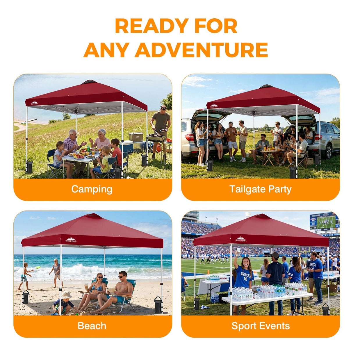 Easy Setup Straight Leg 10x10 Pop Up Canopy Tent w/ 100 sqft of Shade - Eagle Peak®
