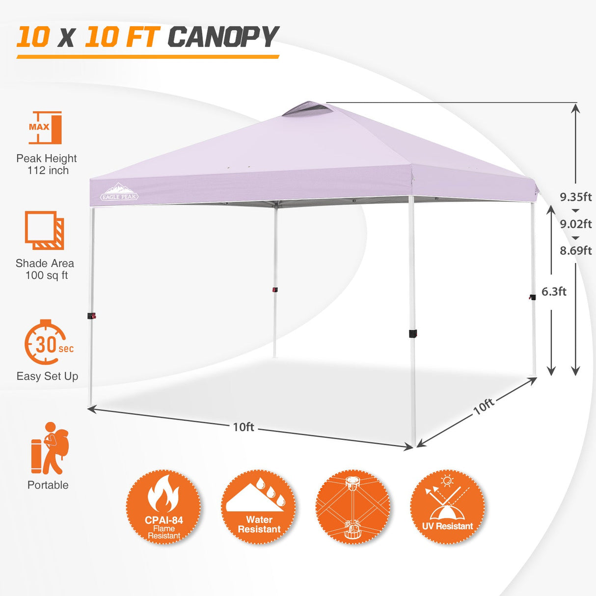 Easy Setup Straight Leg 10x10 Pop Up Canopy Tent w/ 100 sqft of Shade - Eagle Peak Custom Canopy Tent