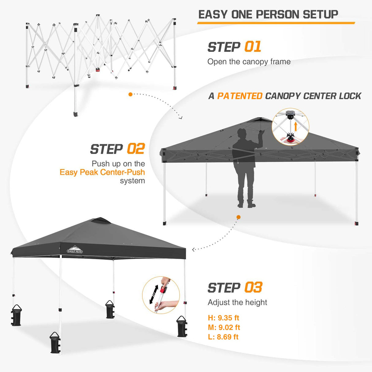 Easy Setup Straight Leg 10x10 Pop Up Canopy Tent w/ 100 sqft of Shade - Eagle Peak Custom Canopy Tent