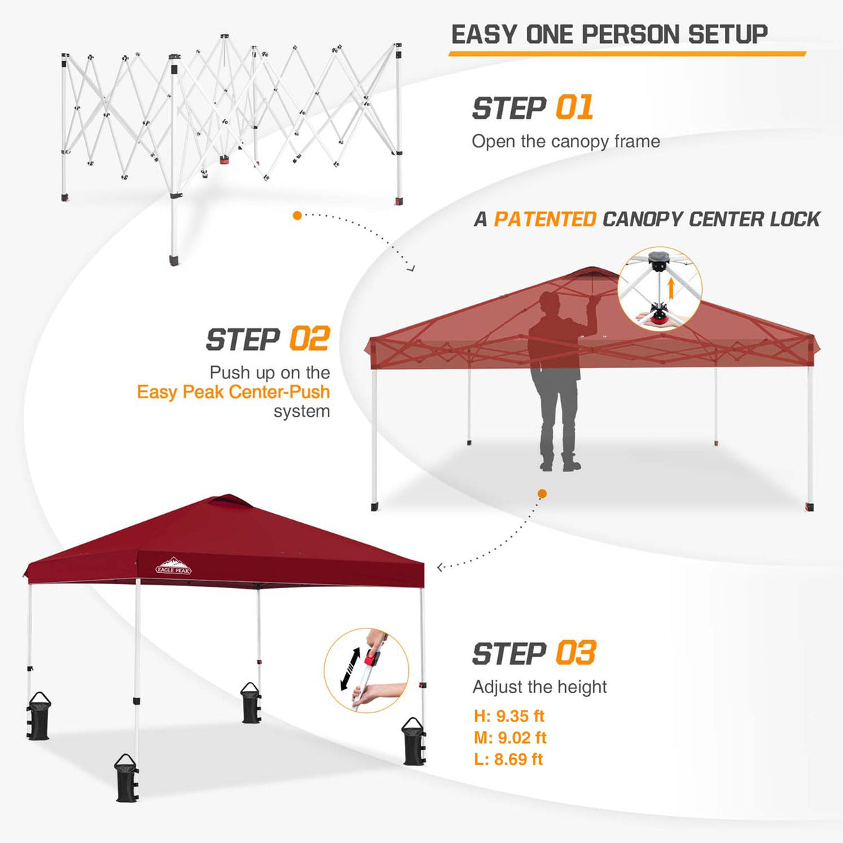 Easy Setup Straight Leg 10x10 Pop Up Canopy Tent w/ 100 sqft of Shade - Eagle Peak Custom Canopy Tent