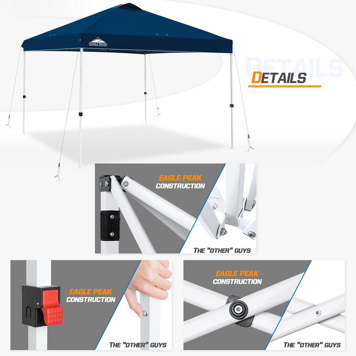 Easy Setup Straight Leg 10x10 Pop Up Canopy Tent w/ 100 sqft of Shade - Eagle Peak Custom Canopy Tent