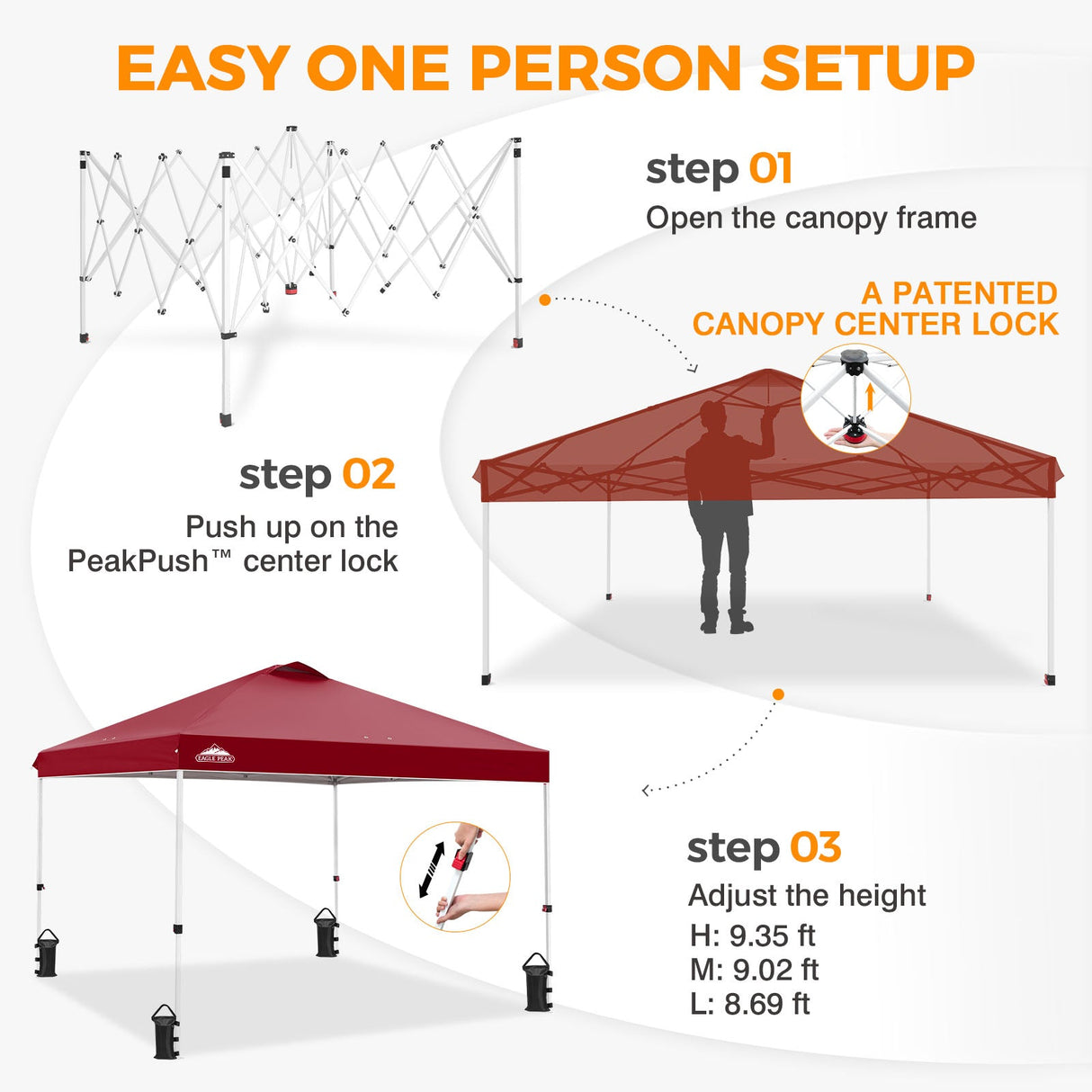 Easy Setup Straight Leg 10x10 Pop Up Canopy Tent w/ 100 sqft of Shade - Eagle Peak®