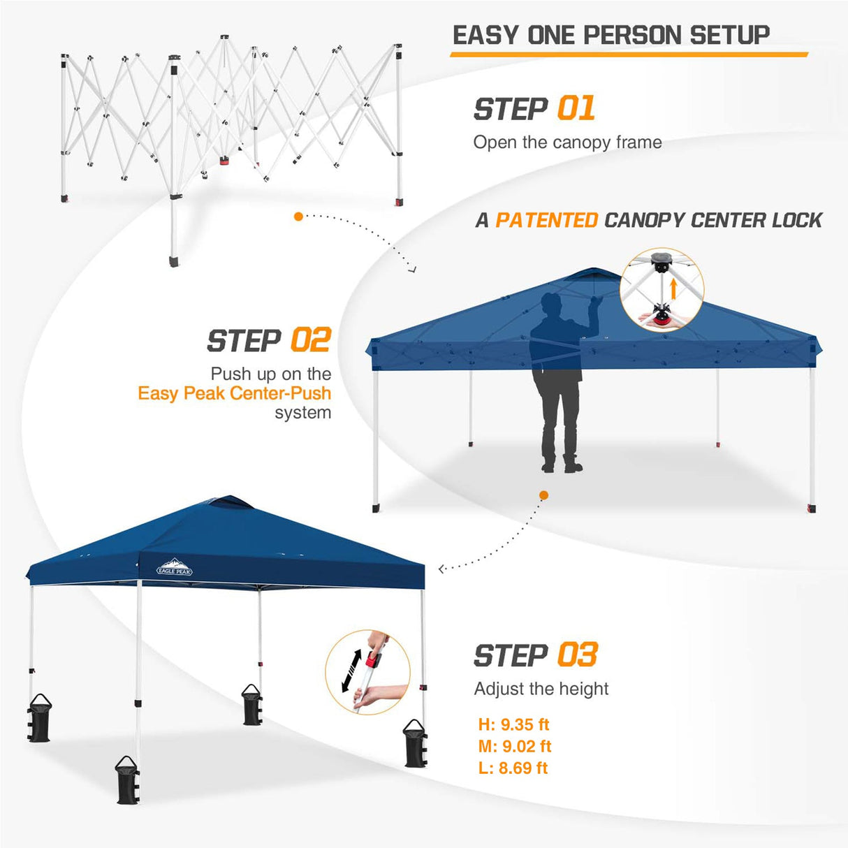 Easy Setup Straight Leg 10x10 Pop Up Canopy Tent w/ 100 sqft of Shade - Eagle Peak Custom Canopy Tent