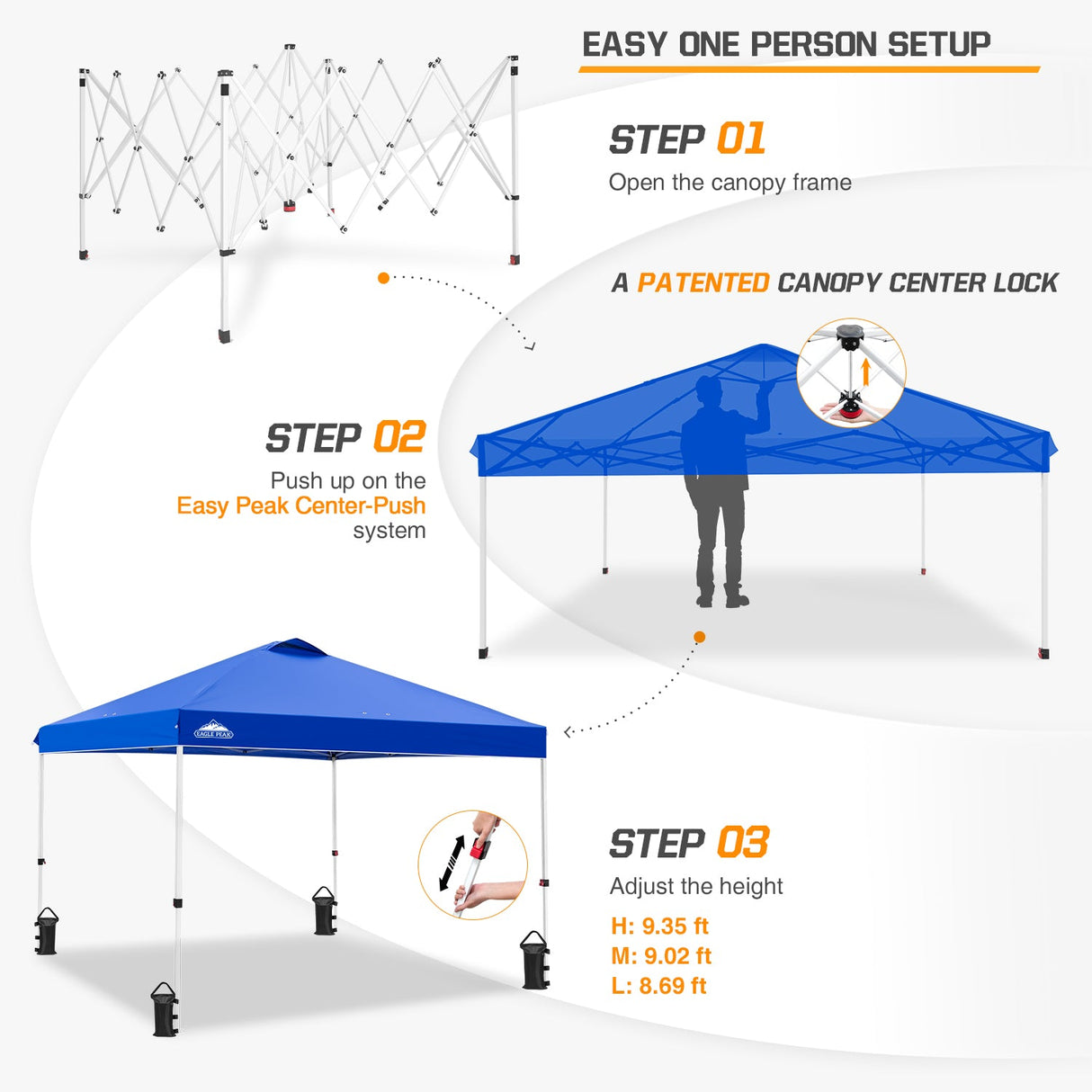 Easy Setup Straight Leg 10x10 Pop Up Canopy Tent w/ 100 sqft of Shade - Eagle Peak Custom Canopy Tent