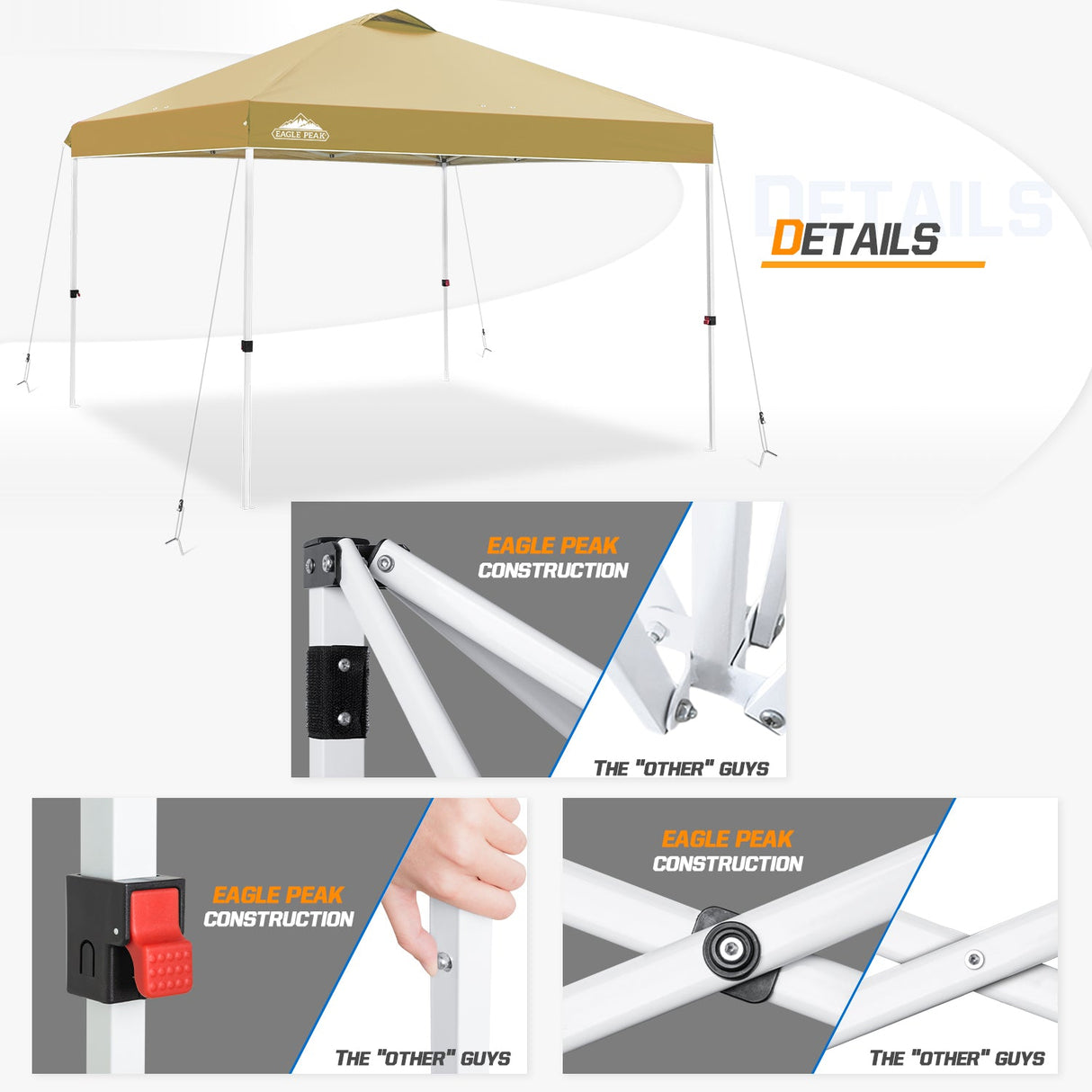 Easy Setup Straight Leg 10x10 Pop Up Canopy Tent w/ 100 sqft of Shade - Eagle Peak Custom Canopy Tent