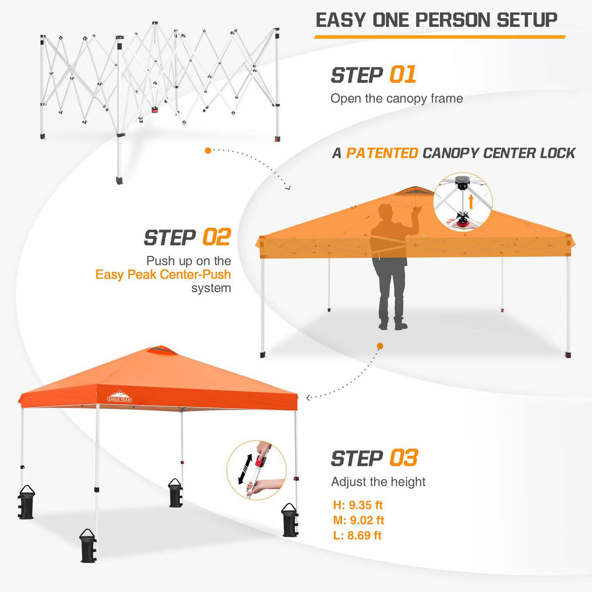 Easy Setup Straight Leg 10x10 Pop Up Canopy Tent w/ 100 sqft of Shade - Eagle Peak Custom Canopy Tent