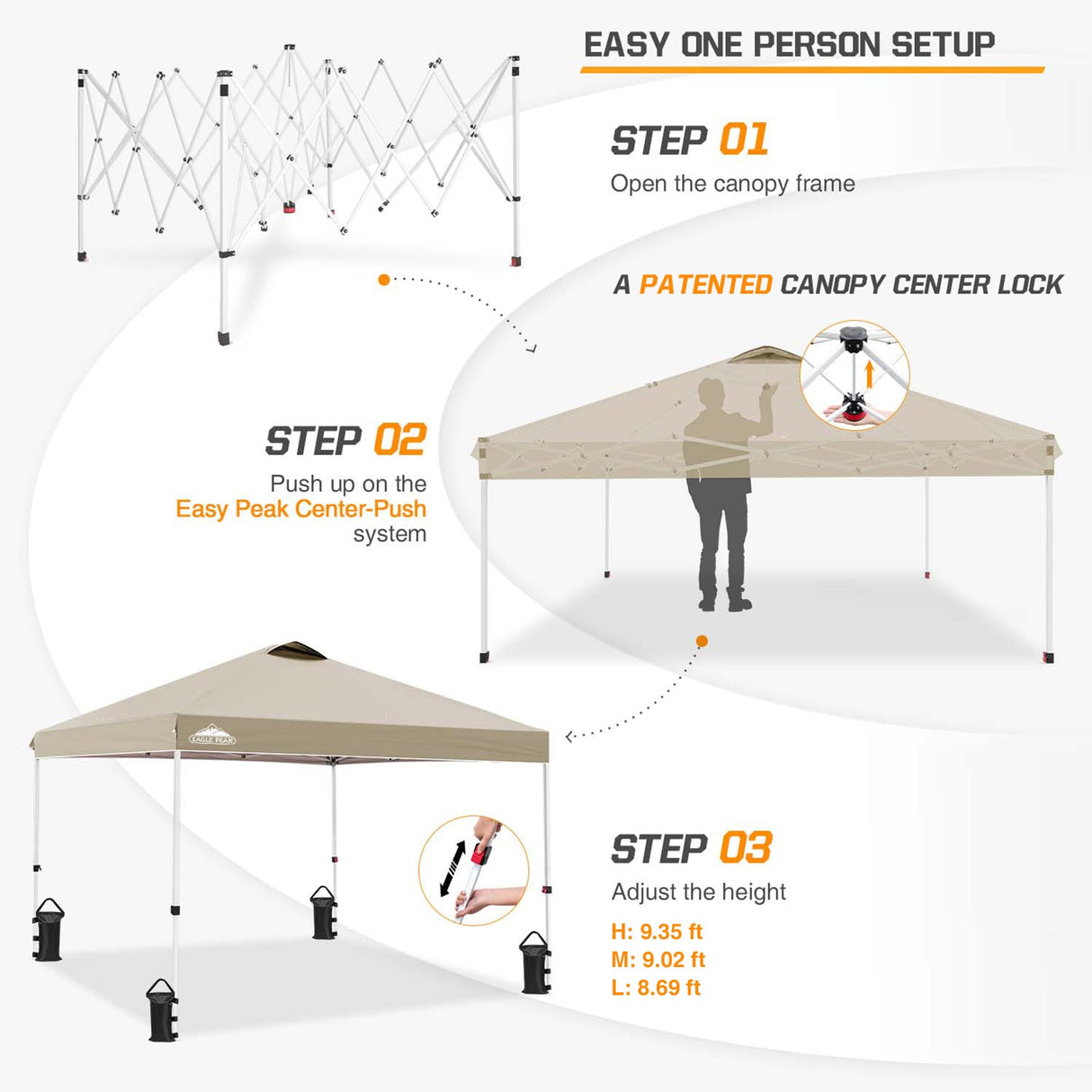 Easy Setup Straight Leg 10x10 Pop Up Canopy Tent w/ 100 sqft of Shade - Eagle Peak Custom Canopy Tent