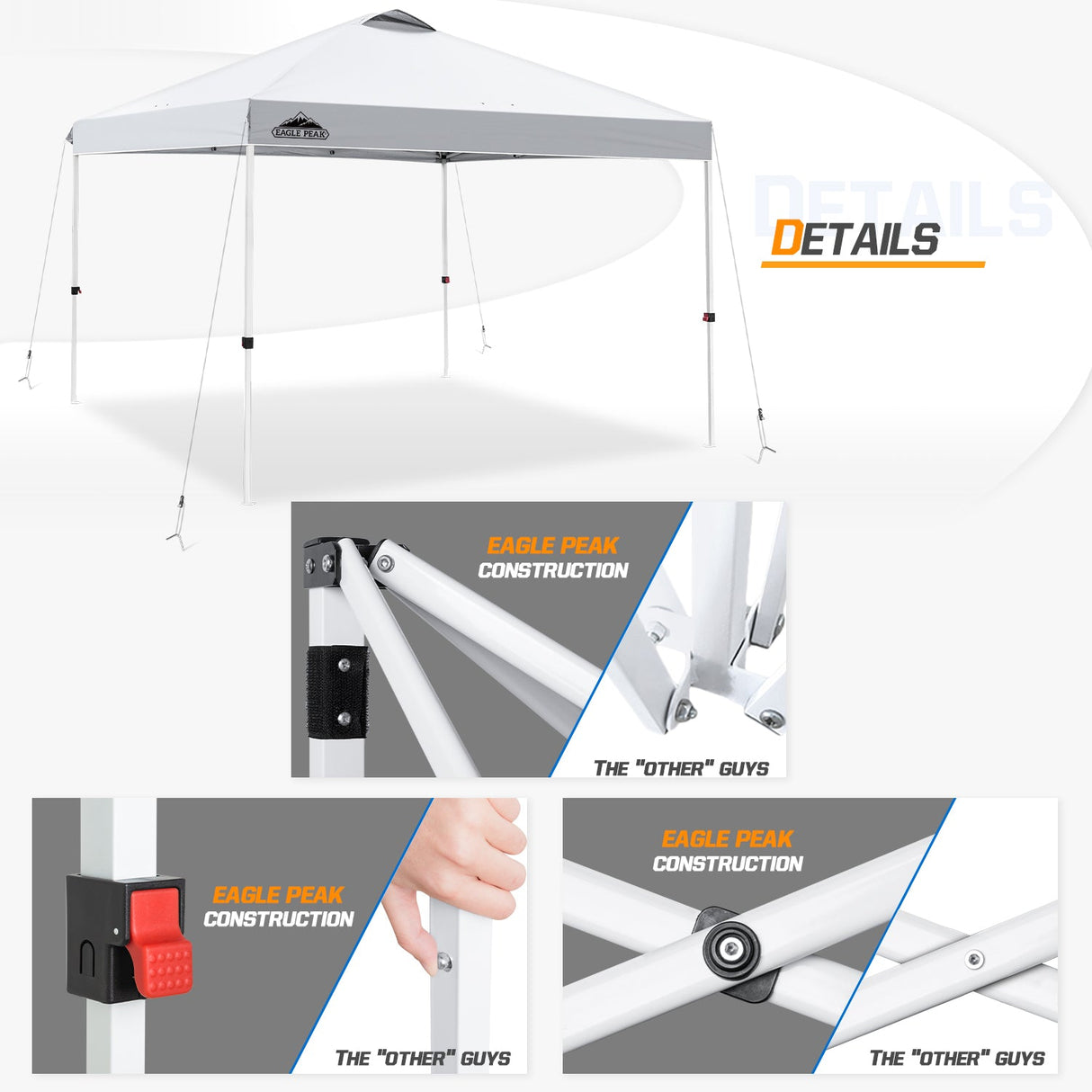Easy Setup Straight Leg 10x10 Pop Up Canopy Tent w/ 100 sqft of Shade - Eagle Peak Custom Canopy Tent