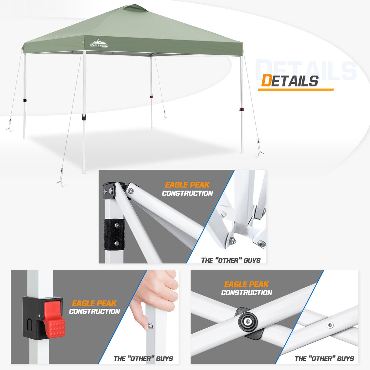 Easy Setup Straight Leg 10x10 Pop Up Canopy Tent w/ 100 sqft of Shade - Eagle Peak Custom Canopy Tent