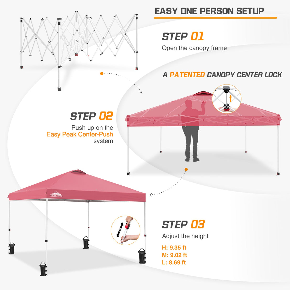 Easy Setup Straight Leg 10x10 Pop Up Canopy Tent w/ 100 sqft of Shade - Eagle Peak Custom Canopy Tent