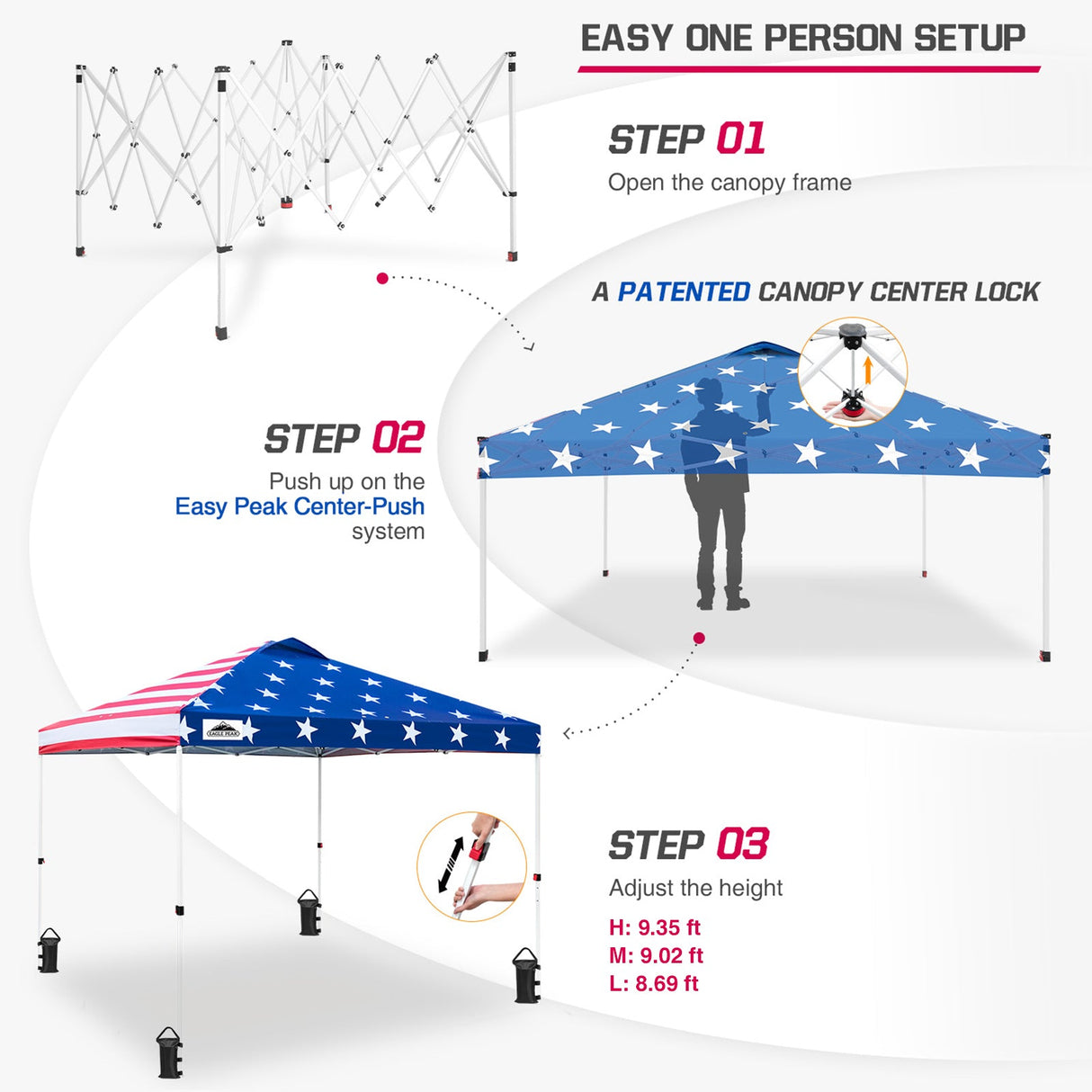 Easy Setup Straight Leg 10x10 Pop Up Canopy Tent w/ 100 sqft of Shade - Eagle Peak Custom Canopy Tent