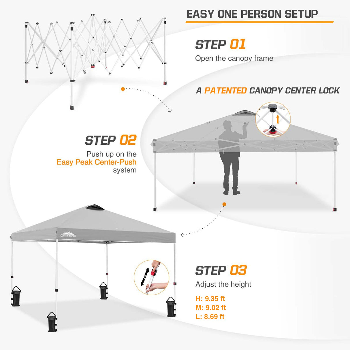 Easy Setup Straight Leg 10x10 Pop Up Canopy Tent w/ 100 sqft of Shade - Eagle Peak Custom Canopy Tent