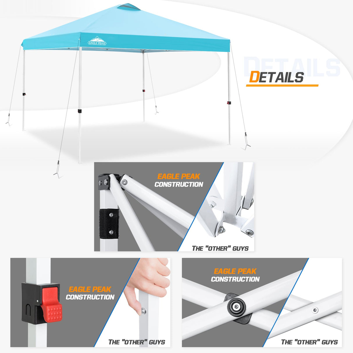 Easy Setup Straight Leg 10x10 Pop Up Canopy Tent w/ 100 sqft of Shade - Eagle Peak Custom Canopy Tent
