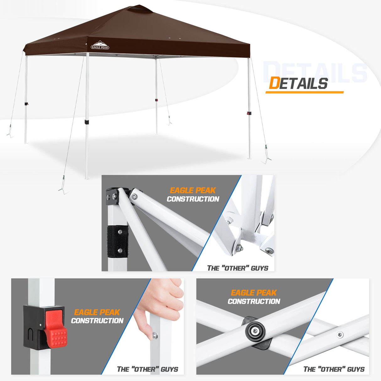 Easy Setup Straight Leg 10x10 Pop Up Canopy Tent w/ 100 sqft of Shade - Eagle Peak Custom Canopy Tent