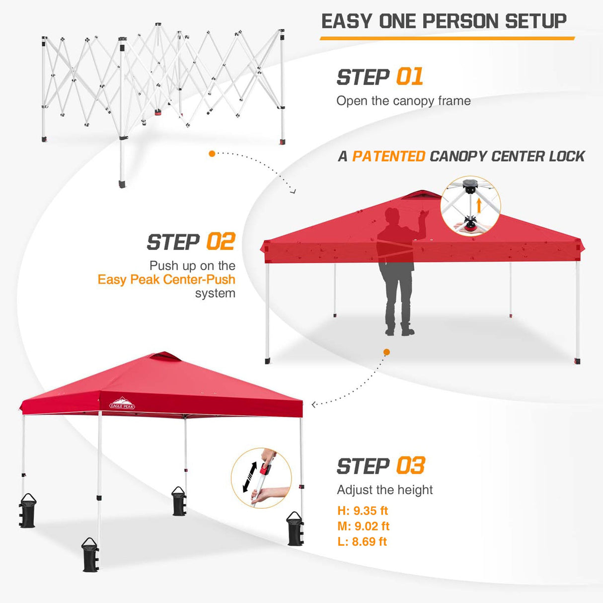Easy Setup Straight Leg 10x10 Pop Up Canopy Tent w/ 100 sqft of Shade - Eagle Peak Custom Canopy Tent