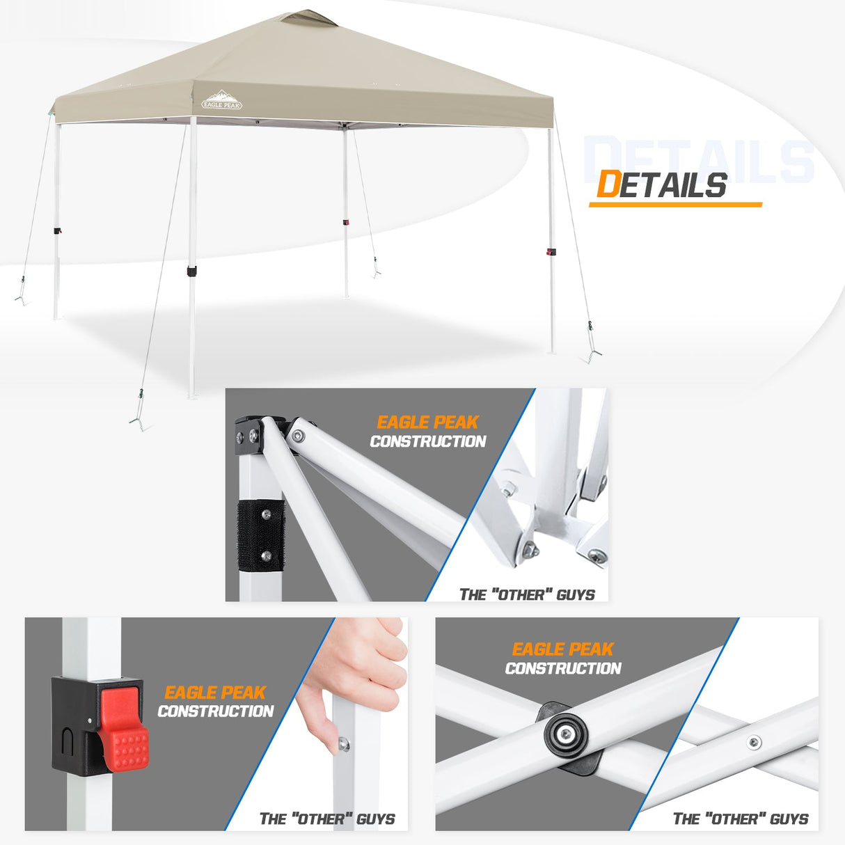 Easy Setup Straight Leg 10x10 Pop Up Canopy Tent w/ 100 sqft of Shade - Eagle Peak Custom Canopy Tent
