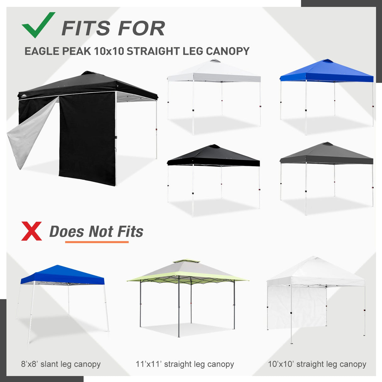 Entry Wall Panel with Zipper for 10x10 Straight Leg Canopy only, 1 Sidewall - Eagle Peak Custom Canopy Tent
