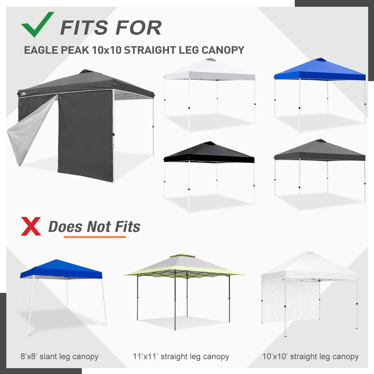 Entry Wall Panel with Zipper for 10x10 Straight Leg Canopy only, 1 Sidewall - Eagle Peak Custom Canopy Tent