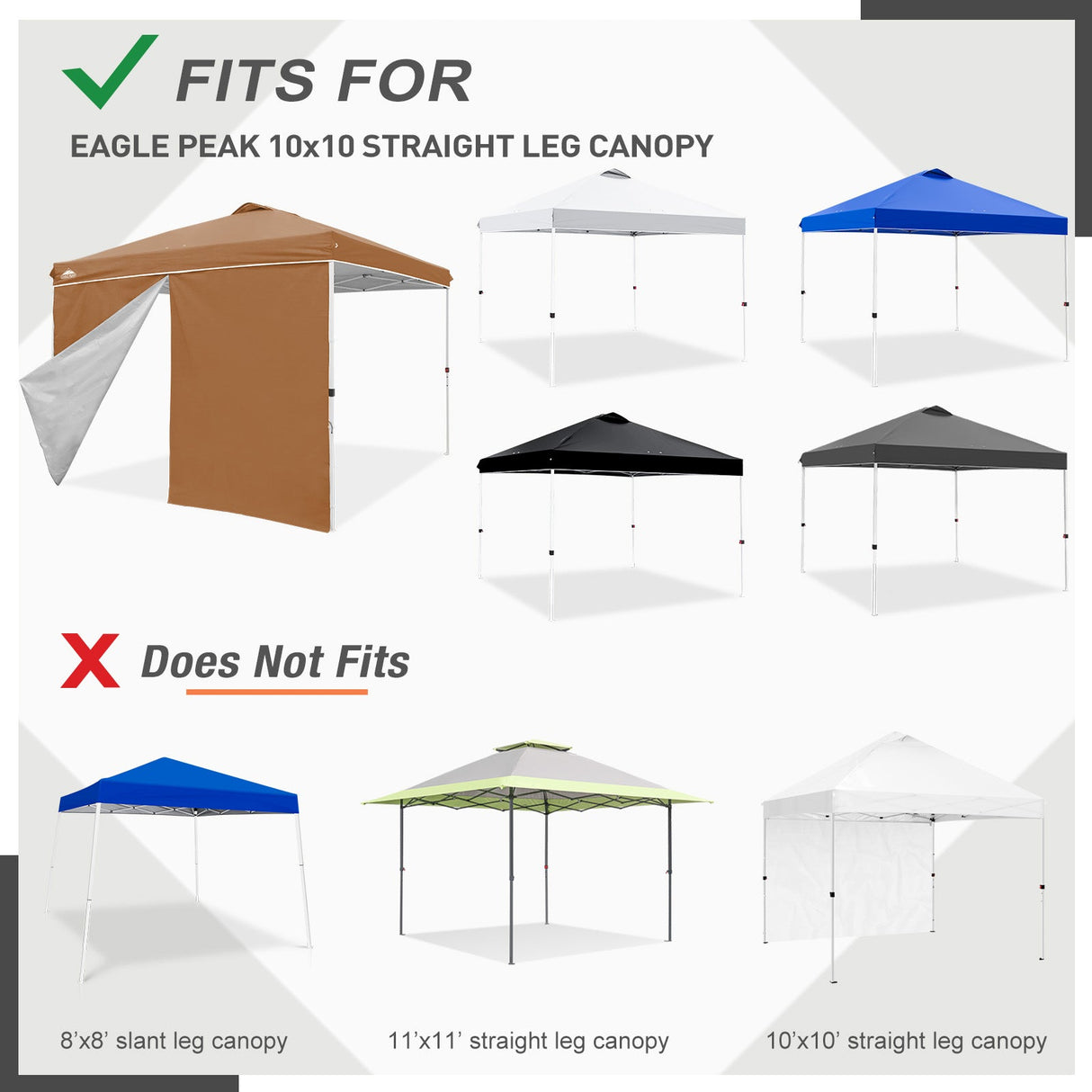 Entry Wall Panel with Zipper for 10x10 Straight Leg Canopy only, 1 Sidewall - Eagle Peak Custom Canopy Tent