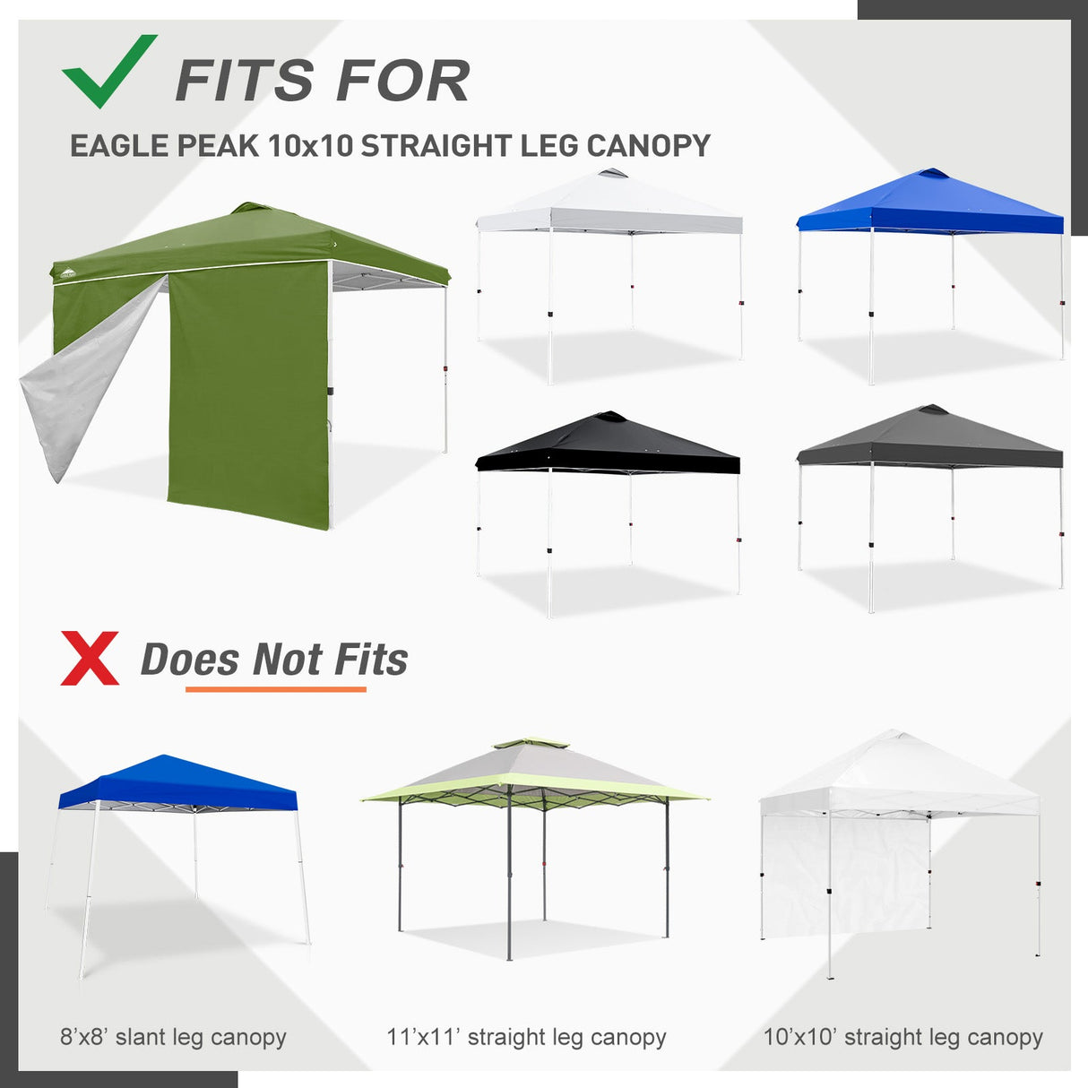 Entry Wall Panel with Zipper for 10x10 Straight Leg Canopy only, 1 Sidewall - Eagle Peak Custom Canopy Tent