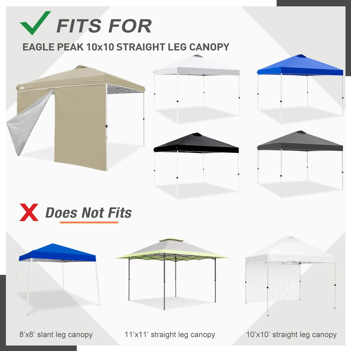 Entry Wall Panel with Zipper for 10x10 Straight Leg Canopy only, 1 Sidewall - Eagle Peak Custom Canopy Tent