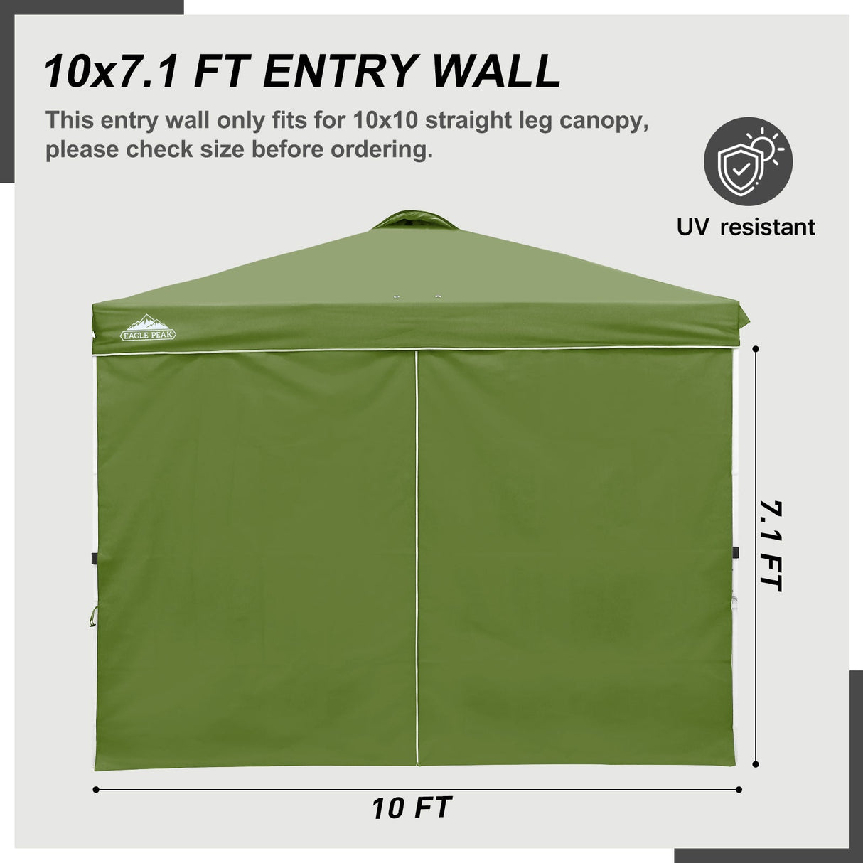 Entry Wall Panel with Zipper for 10x10 Straight Leg Canopy only, 1 Sidewall - Eagle Peak Custom Canopy Tent