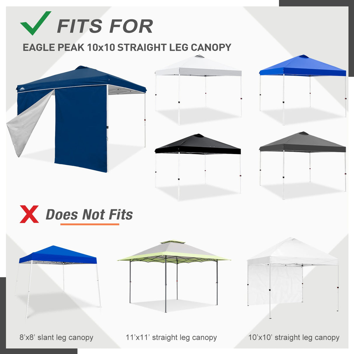 Entry Wall Panel with Zipper for 10x10 Straight Leg Canopy only, 1 Sidewall - Eagle Peak Custom Canopy Tent