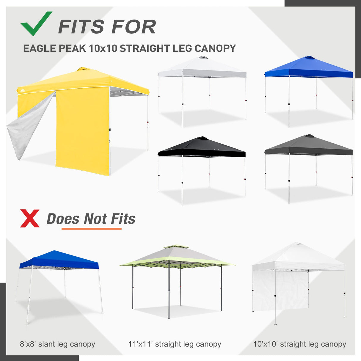 Entry Wall Panel with Zipper for 10x10 Straight Leg Canopy only, 1 Sidewall - Eagle Peak Custom Canopy Tent
